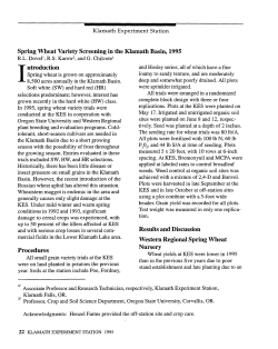 Spring Wheat Variety Screening in the Klamath Basin, 1995