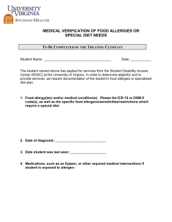 Medical Verification of Food Allergies or Special Diet Needs