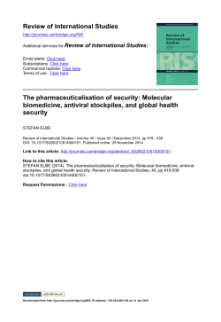 The pharmaceuticalisation of security: molecular biomedicine, antiviral stockpiles, and global health security [PDF 748.59KB]