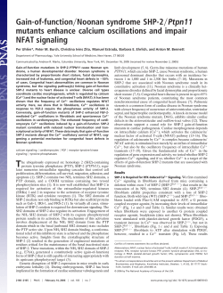 Gain-of-function/Noonan syndrome SHP-2/Ptpn11 mutants enhance calcium oscillations and impair NFAT signaling.