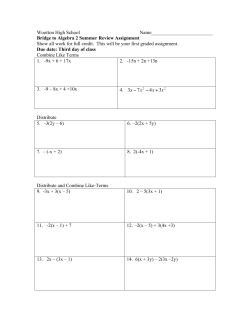 Bridge to Algebra 2 Summer Review