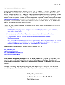 Summer Math Practice Letter with Ten Marks Info