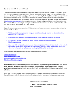 Summer math practice letter 2015