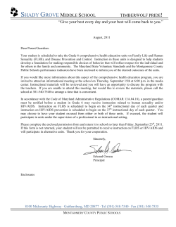 6th Grade Health - Parent Letter