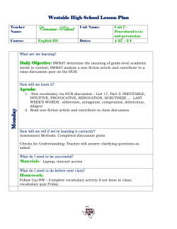 Lesson Plan Week Sixteen 4/27 - 5/1
