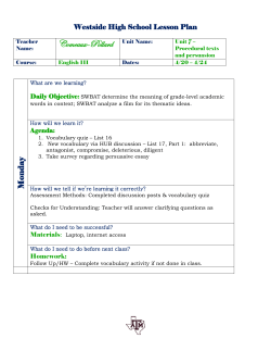 Lesson Plan Week Fifteen 4/20 - 4/24