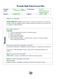 Lesson Plan Week Thirteen 4/6 - 4/10
