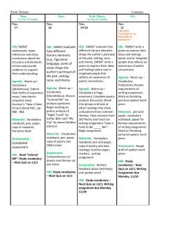 Lesson Plan Week Thirteen 11/17 - 11/21