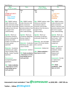 Lesson Plan Week Eleven 11/3 - 11/7