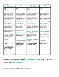 Lesson Plan Week Nine 10/20 - 10/24
