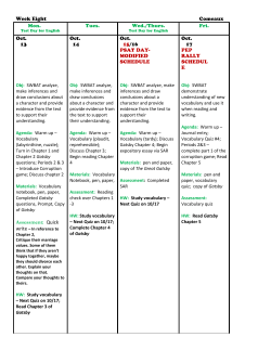 Lesson Plan Week Eight 10/13 - 10/17