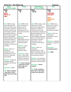Lesson Plan Week Five 9/22 - 9/26