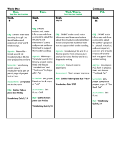 Lesson Plans Week Three 9/8 - 9/12