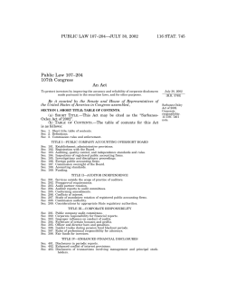 Sarbanes Oxley: See the actual law created to eliminate financial reporting corruption.