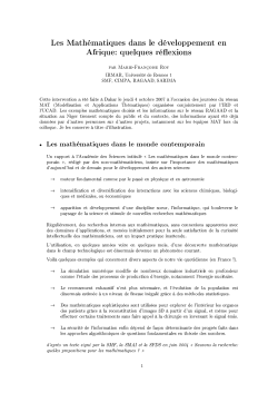 Les Math&eacute;matiques dans le d&eacute;veloppement en Afrique : quelques r&eacute;flexions