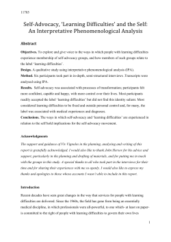 "Self-Advocacy, 'Learning Difficulties' and the Self: An Interpretative Phenomenological Analysis"