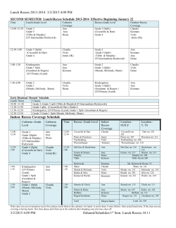Lunch and Recess Schedule, Second Semester 2014-2015