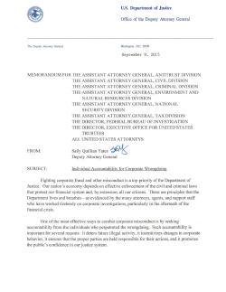 Memorandum re: Individual Accountability fo Corporate Wrongdoing