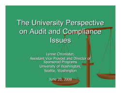 The University Perspective on Audit and Compliance Issues - University of Washington, Seattle WA