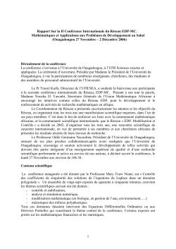 II Conf&eacute;rence Internationale du r&eacute;seau EDP, mod&eacute;lisation et contr&ocirc;le : Math&eacute;matiques et Applications aux Probl&egrave;mes de D&eacute;veloppement au Sahel