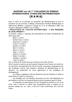 RAMA I Applications de l'analyse math&eacute;matique &agrave; des probl&egrave;mes de d&eacute;veloppement