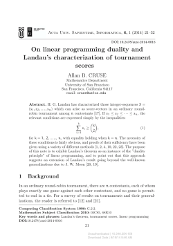 On linear programming duality and Landau's characterization of tournament scores