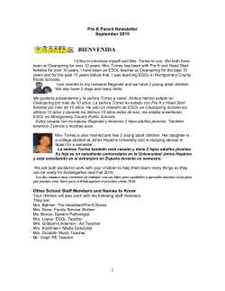 Pre-K Newsletter September 2015