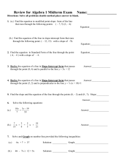 Review for Midterm Algebra 1 Exam