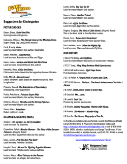 MCPL book list for &nbsp; &nbsp; &nbsp; &nbsp; &nbsp;&nbsp;&nbsp;&nbsp;kindergarten