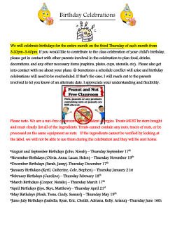 Mrs. Talvac's Birthday Celebration Schedule 2015-2016