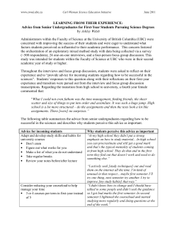 Learning From Their Experience: Advice From Senior Undergraduates for First Year Students Pursuing Science Degrees