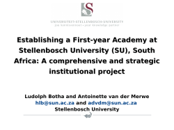 Establishing a First-Year Academy at Stellenbosch University (SU), South Africa: A Comprehensive and Strategic Institutional Project