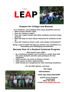 The First-Year Experience at the University of Utah: Partnering Across the Campus and Community