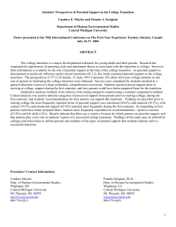 Students Perspectives of Parental Support in the College Transition