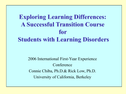 Exploring Learning Differences: A Successful Transition Course for First-Year Students With Learning Disorders