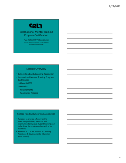 CRLA International Mentor Training Program Certification: Essential Elements for Certifying Your Program and Your Mentors