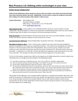 Best Practices 2.0: Using Online Technologies in Your Class