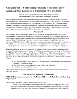 Collaboration + Shared Responsibility + Holistic View of Learning: Our Recipe for a Successful FYE Program