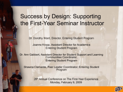 Success by Design: Supporting the First-Year Seminar Instructor