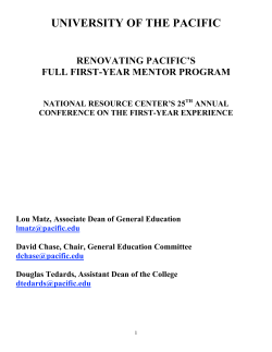 Renovating Pacific s Full First-Year Mentor Program