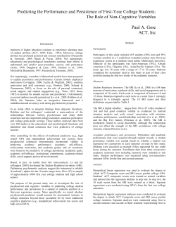 Predicting the Performance and Persistence of First-Year College Students: The Role of Non-Cognitive Variables