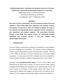 Facilitating Adjustment, Commitment, and Academic Success of a First-Year Student From a Historically Disadvantaged Background: A Case Study