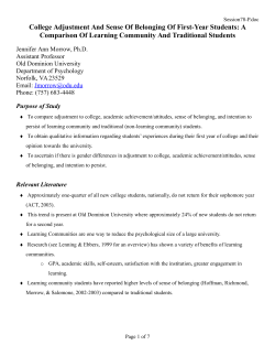 College Adjustment and Sense of Belonging of First-Year Students: A Comparison of Learning Community and Traditional Students