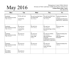 Gaithersburg Judy Center May 2016 Schedule of Activities