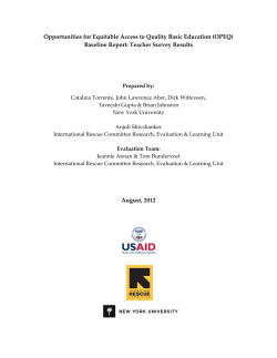 Torrente, C., Aber, J.L., Witteveen, D., Gupta, T., Johnston, B., Shivshanker, A., Annan, J., Bundervoet, T. (2012). Baseline Report: Teacher Survey Results. Unpublished Manuscript.
