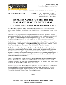 MSDE Press Release on Teacher of the Year Finalists