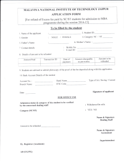 Format for refund of Excess fee paid by SC/ST students [MBA, 2014-15]