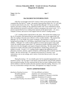 First Grade Diagnostic Evaluation