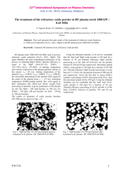 The treatment of the refractory oxide powder in RF plasma torch 1000 kW / 0.44 MHz