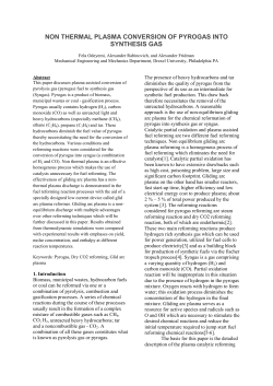 NON THERMAL PLASMA CONVERSION OF PYROGAS INTO SYNTHESIS GAS